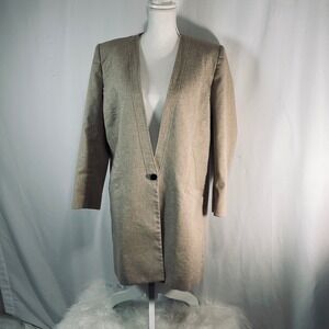 Kasper for ASL Vintage Oatmeal Beige Linen Blend Longline Blazer Jacket Size 14